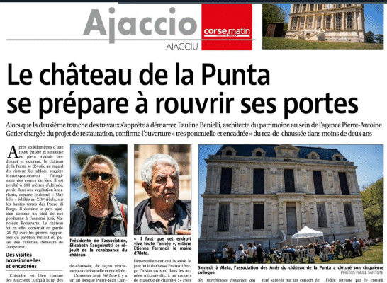 ALATA  - Le  chÃ¢teau de la PUNTA <HR>article de Corse-Matin du 08/05/2023