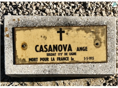 Tombe deCASANOVA Ange Mathieu à <a HREF=fotom2l.php?necro=378>  <U>Saint-Mandrier-sur-Mer (NÃ©cropole Natonale)</U> </A> Rang B Tombe 36