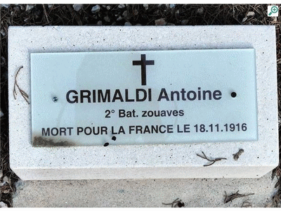 Tombe deGRIMALDI Antoine à <a HREF=fotom2l.php?necro=378>  <U>Saint-Mandrier-sur-Mer (NÃ©cropole Natonale)</U> </A> Rang H Tombe 77