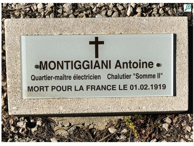 Tombe deMONTIGGIANI Antoine à <a HREF=fotom2l.php?necro=378>  <U>Saint-Mandrier-sur-Mer (NÃ©cropole Natonale)</U> </A> Rang L - Tombe 4