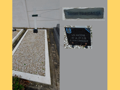 Tombe deCASTA Paul Xavier à <a HREF=fotom2l.php?necro=459>  <U>Issy-les-Moulineaux(CarrÃ© militaire du cimetiÃ¨re communal)</U> </A> Carr&eacute; de corps restitu&eacute;s    Rang mur Ouest  tombe 7