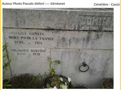 Tombe deCOMITI Vincent (Vincent Marie) à <a HREF=fotom2l.php?necro=636>  <U>Cassis (Cimetière communal) </U> </A> 