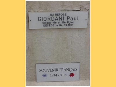 Tombe deGIORDANI Paul à <a HREF=fotom2l.php?necro=537>  <U>Montpellier(carré militaire du cimetière Saint-Lazare) </U> </A> ???