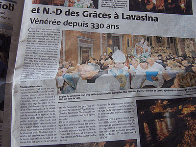 LAVASINA - Notre-Dame des grâces <BR> (Article paru dans CORSE-MATIN 09/2007)   ( Photographie de CORSE-MATIN)